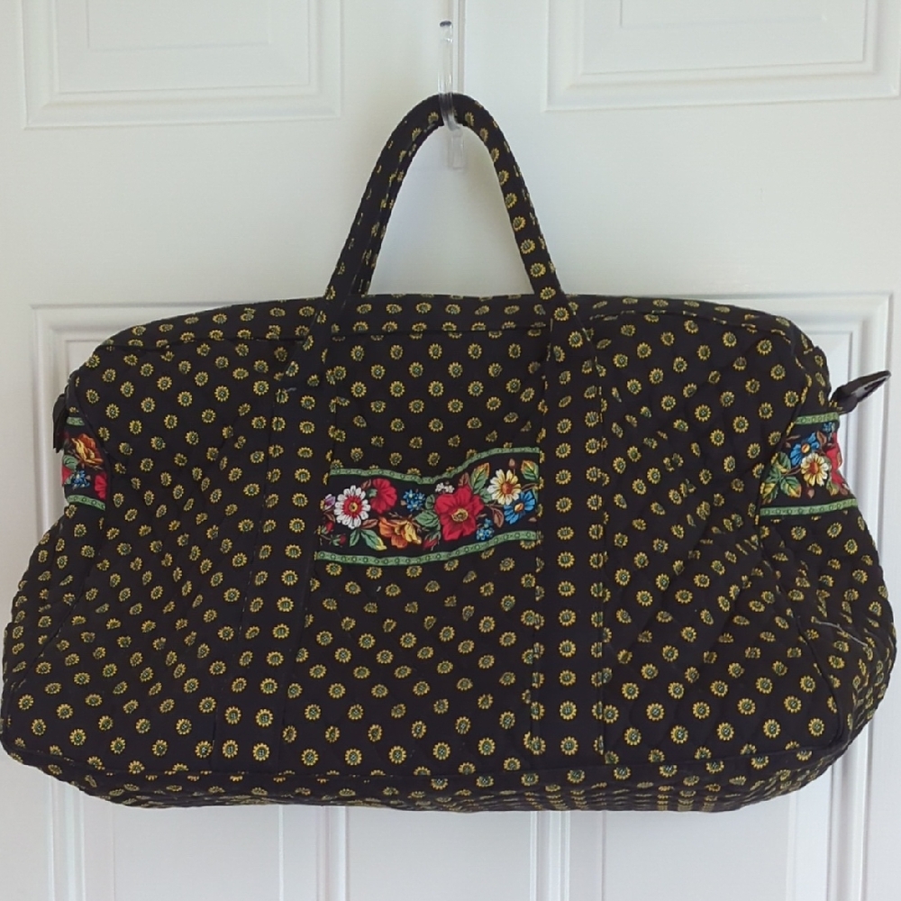 Vera Bradley Quilted Cotton Duffel Bag. Black Sunflower Floral.